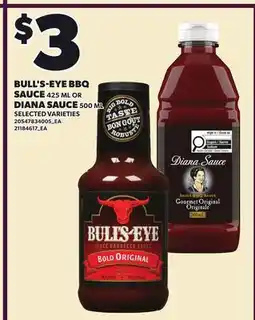 Loblaws BULL'S-EYE BBQ SAUCE, 425 ML OR DIANA SAUCE, 500 ML offer