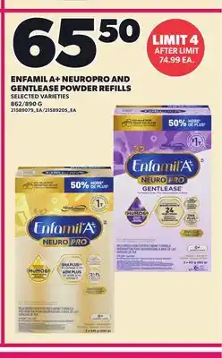 Loblaws ENFAMIL A+ NEUROPRO AND GENTLEASE POWDER REFILLS, 862/890 G offer