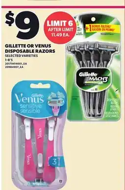 Loblaws GILLETTE OR VENUS DISPOSABLE RAZORS offer