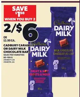 Loblaws CADBURY CARAMILK OR DAIRY MILK CHOCOLATE BARS offer