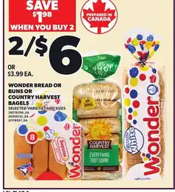 Loblaws WONDER BREAD OR BUNS OR COUNTRY HARVEST BAGELS offer