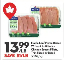 Longo's Prime Raised Without Antibiotics Chicken Breast Fillets, Thin Sliced or Diced offer