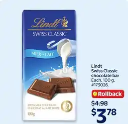 Walmart Lindt Swiss Classic chocolate bar offer