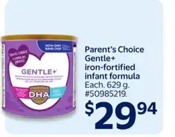Walmart Parent's Choice Gentle+ iron-fortified infant formula offer