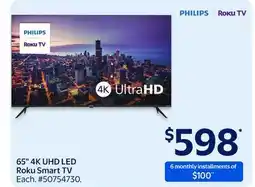 Walmart PHILIPS 65 4K UHD LED Roku Smart TV offer
