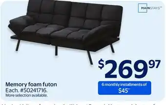 Walmart MAINSTAYS Memory foam futon offer