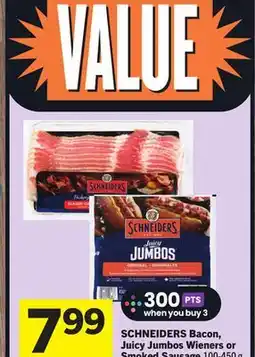 Foodland SCHNEIDERS Bacon, Juicy Jumbos Wieners or Smoked Sausage offer