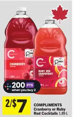 Foodland COMPLIMENTS Cranberry or Ruby Red Cocktails offer
