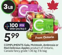 Sobeys Compliments Gala, McIntosh, Ambrosia or Red Delicious Apples offer