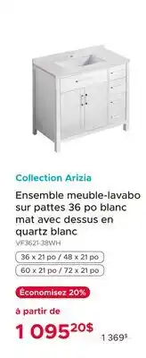 Bath Depot Collection Arizia Ensemble meuble-lavabo sur pattes 36 po blanc mat avec dessus en quartz blanc offer