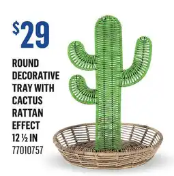 Canac Round Decorative Tray with Cactus Rattan Effect offer