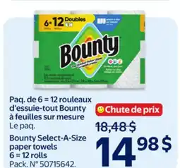Walmart Bounty Select-A-Size paper towels 6 = 12 rolls offer