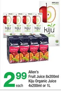 Highland Farms Allen's Fruit Juice 8x200ml Kiju Organic Juice 4x200ml or 1L offer