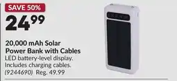Princess Auto 20,000 mAh Solar Power Bank with Cables offer