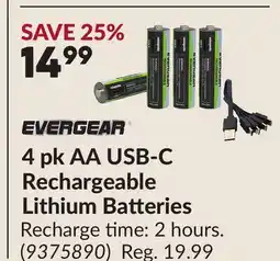Princess Auto 4 pk AA USB-C Rechargeable Lithium Batteries offer