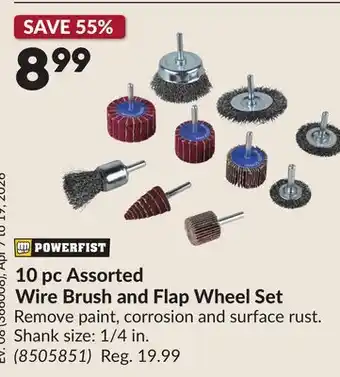 Princess Auto 10 pc Assorted Wire Brush and Flap Wheel Set offer