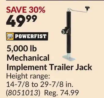 Princess Auto 5,000 lb Mechanical Implement Trailer Jack offer