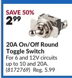 Princess Auto 20A On/OffRound Toggle Switch offer