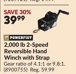 Princess Auto 2,000 lb 2-Speed Reversible Hand Winch with Strap offer