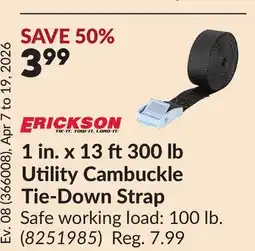Princess Auto 1 in. x 13 ft300 lb Utility Cambuckle Tie-Down Strap offer