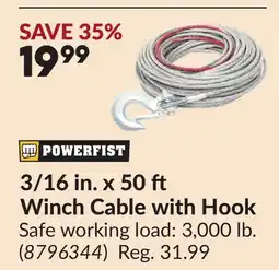 Princess Auto 3/16 in. x 50 Winch Cable with Hook offer