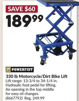 Princess Auto 330 lb Motorcycle/Dirt Bike Lift offer