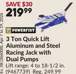 Princess Auto 3 Ton Quick Li Aluminum and Steel Racing Jack with Dual Pumps offer