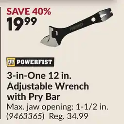 Princess Auto 3-in-One 12 in. Adjustable Wrench with Pry Bar offer