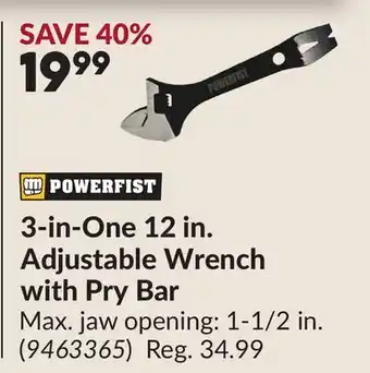 Princess Auto 3-in-One 12 in. Adjustable Wrench with Pry Bar offer