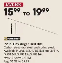 Princess Auto 72 in. Flex Auger Drill Bits offer