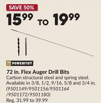 Princess Auto 72 in. Flex Auger Drill Bits offer