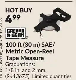 Princess Auto 100 ft(30 m) SAE/ Metric Open-Reel Tape Measure offer