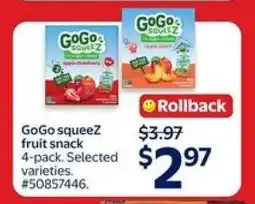 Walmart GoGo squeeZ Fruit Snack 4-Pack offer