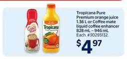 Walmart Tropicana Pure Premium orange juice or Coffee mate liquid coffee enhancer offer