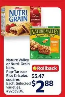 Walmart Nature Valley or Nutri-Grain bars, Pop-Tarts or Rice Krispies squares offer