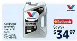 Walmart Valvoline Advanced Synthetic Motor Oil offer