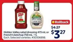 Walmart Hidden Valley salad dressing or French's ketchup offer