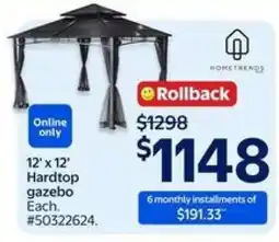 Walmart 12' x 12' Hardtop Gazebo offer