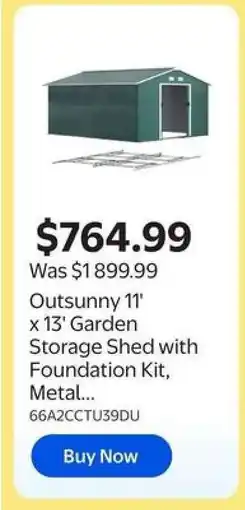 Walmart Outsunny 11' x 13' Garden Storage Shed with Foundation Kit, Metal offer