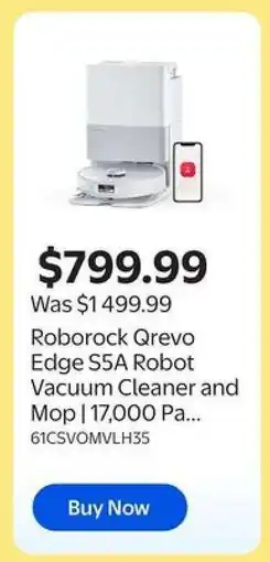 Walmart Roborock Qrevo Edge S5A Robot Vacuum Cleaner and Mop offer
