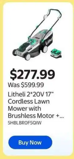 Walmart Litheli 2*20V 17” Cordless Lawn Mower with Brushless Motor offer