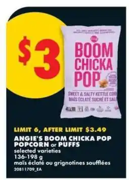 No Frills Angie's Boom Chicka Pop Popcorn or Puffs offer