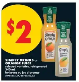 No Frills SIMPLY DRINKS or ORANGE JUICE offer