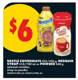 No Frills Nestlé Coffeemate / Nesquik Syrup or Powder offer