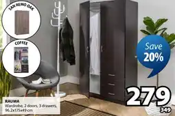 JYSK RAUMA Wardrobe, 2 doors, 3 drawers offer