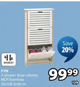 JYSK FYN 3-drawer shoe cabinet, MDF/bamboo offer