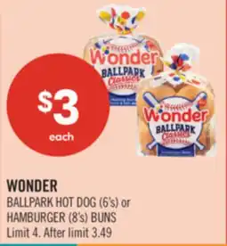 Shoppers Drug Mart WONDER BALLPARK HOT DOG (6's) or HAMBURGER (8's) BUNS offer