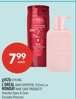Shoppers Drug Mart göt2b STYLING, L'OREAL HAIR EXPERTISE (591mL) or MONDAY HAIR CARE PRODUCTS offer