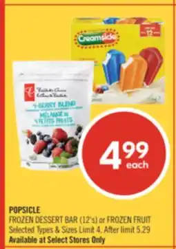 Shoppers Drug Mart POPSICLE FROZEN DESSERT BAR (12's) or FROZEN FRUIT offer
