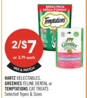 Shoppers Drug Mart HARTZ DELECTABLES, GREENIES FELINE DENTAL or TEMPTATIONS CAT TREATS offer
